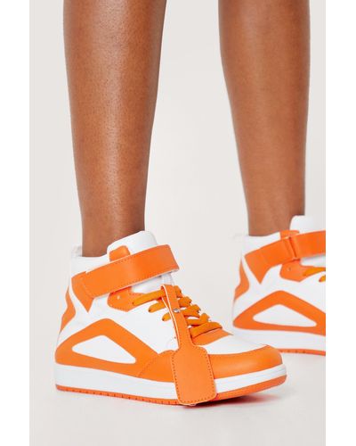 Nasty Gal Contrast Hi Top Lace Up Trainers - Orange