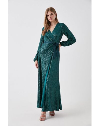 Coast Long Sleeve Sequin Bridesmaids Maxi Dress - Green