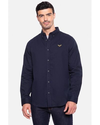 Threadbare 'leopold' Cotton Long Sleeve Shirt - Blue