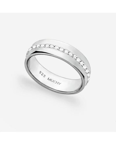 MUCHV Silver Thick Ring Band With Stones - White