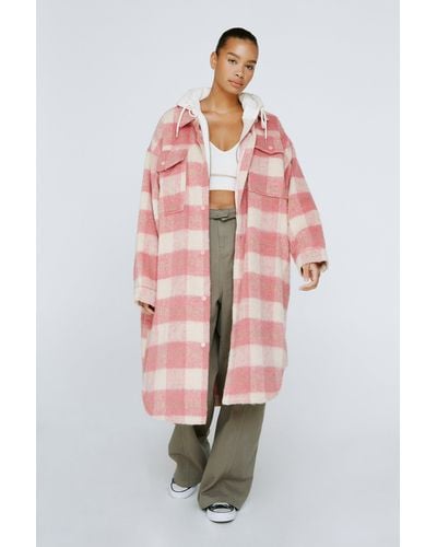 Nasty Gal Plus Size Check Print Longline Shacket - Red