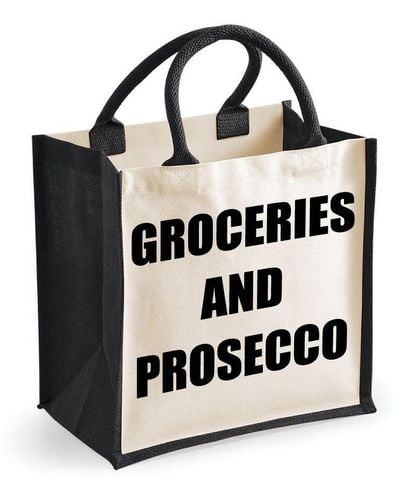 60 SECOND MAKEOVER Medium Jute Bag Groceries And Prosecco Black Bag