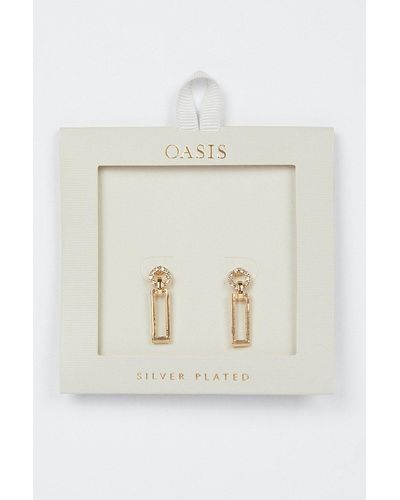 Oasis Gold Plated Rectangle Drop Earrings - White