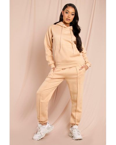MissPap Hoodie And Pintuck Jogger Lounge Set - Natural