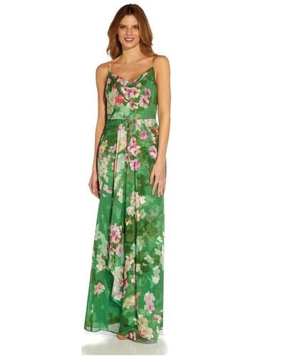 Adrianna Papell Cowl Jacquard Chiffon Gown - Green