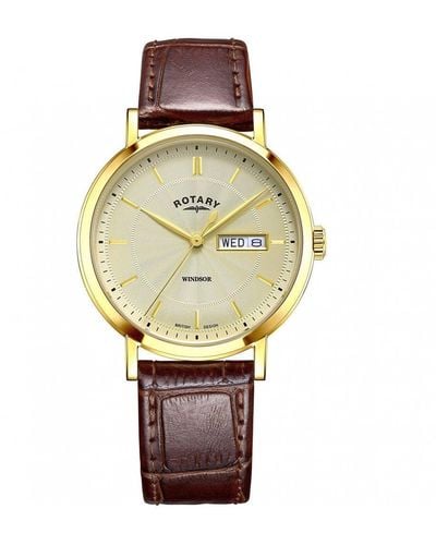 Rotary Windsor Stainless Steel Classic Analogue Quartz Watch - Gs05423/03 - Yellow