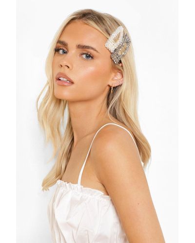 Boohoo Grey & Clear Crystal Bead Hair Clip 2 Pack - Natural