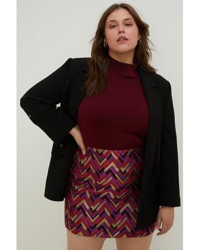 Oasis Plus Size Patterned Jacquard Aline Skirt - Red