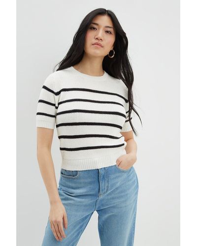 Dorothy Perkins Black And White Striped Knitted T-shirt - Multicolour