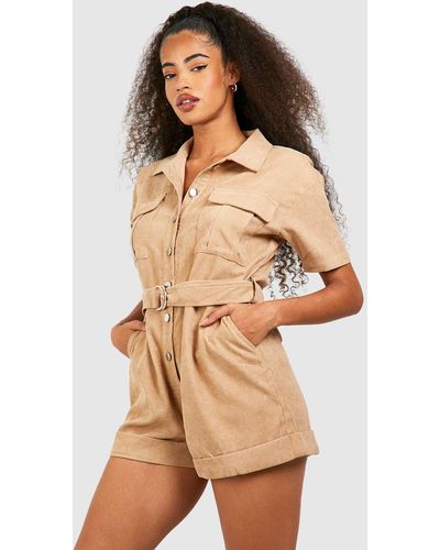 Boohoo Cord Utility Playsuit - Natural