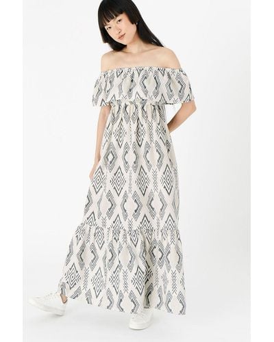 Accessorize Aztec Bardot Maxi Dress - White