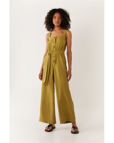 Warehouse Petite Belted Button Through Utility Jumpsuit - Green