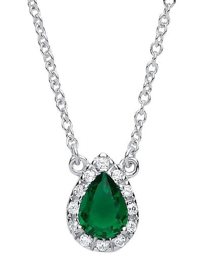 Jewelco London Silver Green Pear Cz Teardrop Halo Charm Necklace 16 + 2 Inch - Gvk159em