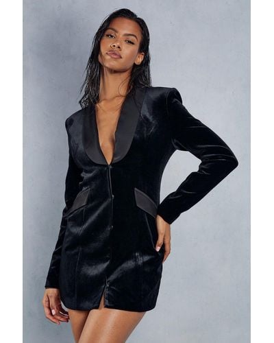 MissPap Tailored Velvet Blazer Dress - Black