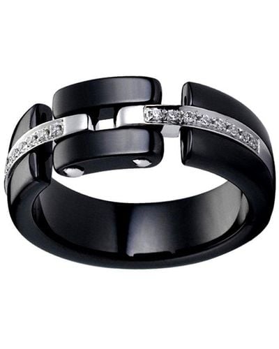 Jewelco London Silver Cubic Zirconia Black Ceramic Watch Strap Fashion Ring