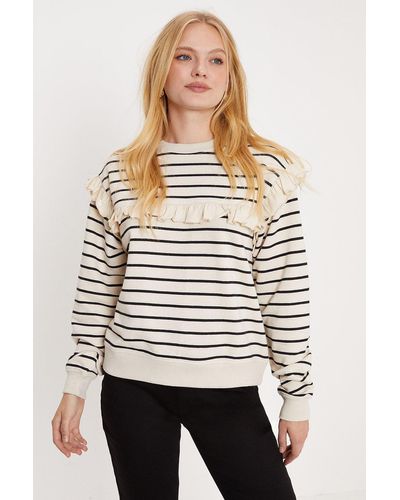 Oasis Frill Detail Cotton Stripe Sweatshirt - Grey