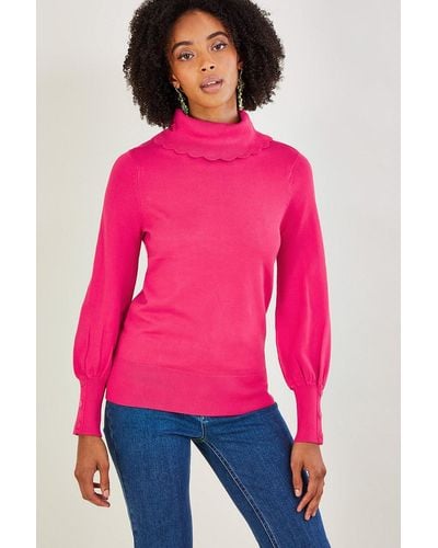 Monsoon Scallop Polo Neck Jumper - Pink
