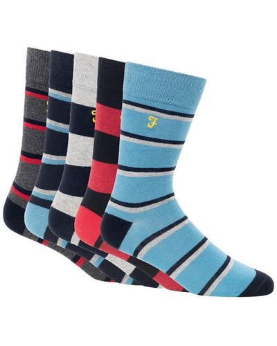 Farah 5 Pack 'verlander' Cotton Blend Socks - Blue