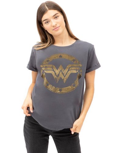 Dc Comics Wonderwoman Metallic Logo Cotton T-shirt - Grey