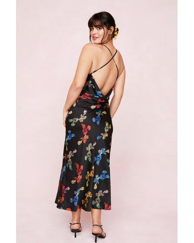 Nasty Gal Plus Size Cowl Back Floral Print Maxi Dress - Black