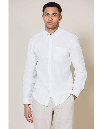 French Connection Long Sleeve Shirt With Linen - White