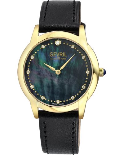 Gevril Airolo Swiss Diamond 13027 Leather Swiss Quartz Watch - Metallic
