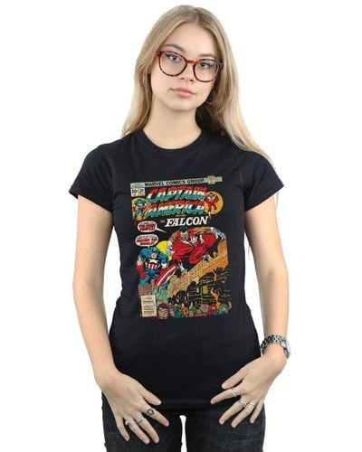 Marvel Captain America And Falcon Comic Cover Cotton T-shirt - Black