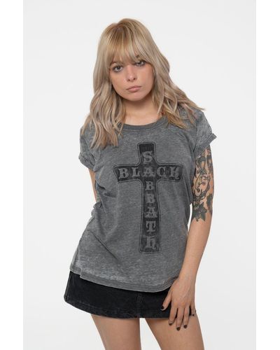 Black Sabbath Vintage Cross Burnout T Shirt - Grey