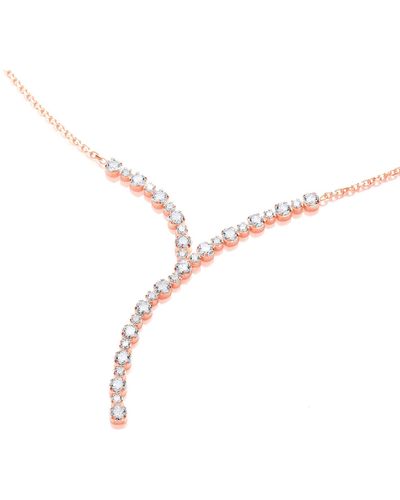 Jewelco London Rose Silver Cz Y Shape Line Eternity Necklace - Szk001r - Metallic