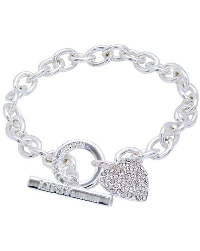Lipsy Silver With Crystal Heart T-bar Bracelets - White