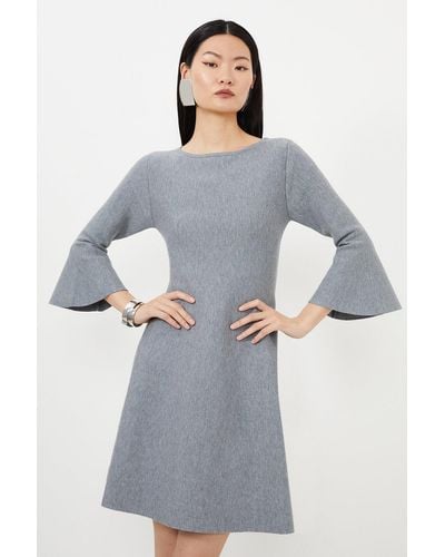 Karen Millen Compact Wool Look Double Faced Skater Dress With Full Sleeve - Grey
