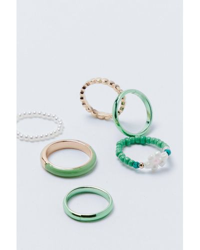 Nasty Gal 6 Pcs Floral Ring Pack - Green