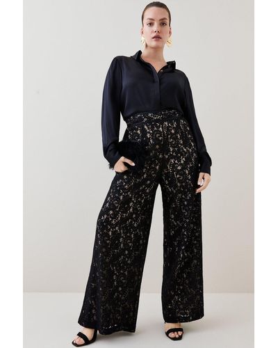 Karen Millen Plus Size Lace Woven Trousers - Blue