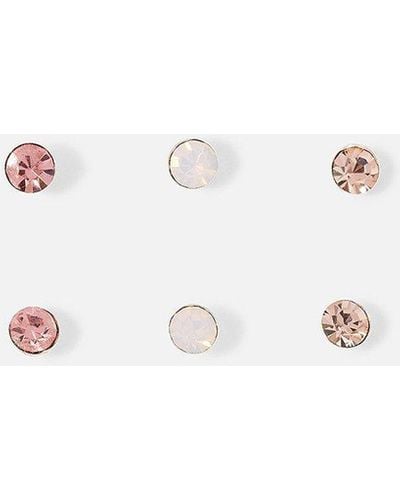 Accessorize Sterling Silver Ombre Studs Set Of Three - Pink
