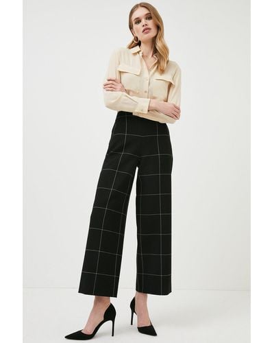 Karen Millen Check Compact Stretch Cropped Wide Trousers - White