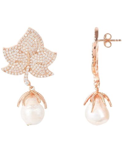 LÁTELITA London Baroque Pearl Leaf Earrings White Cz Rose Gold - Natural