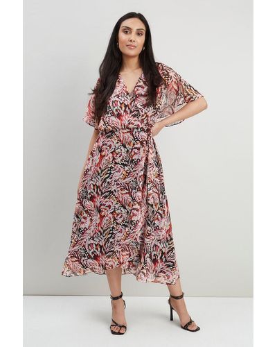 Wallis Petite Butterfly Angel Sleeve Wrap Dress - Pink