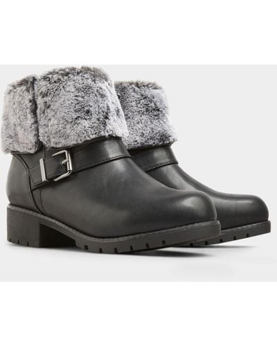 Yours Extra Wide Fit Faux Fur Cuff Ankle Boots - Black