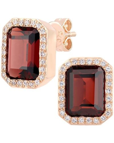 Jewelco London 9ct Rose Gold 0.3ct Diamond Octagon 5.5ct Garnet Drop Earrings - De1axl677rgt - Red