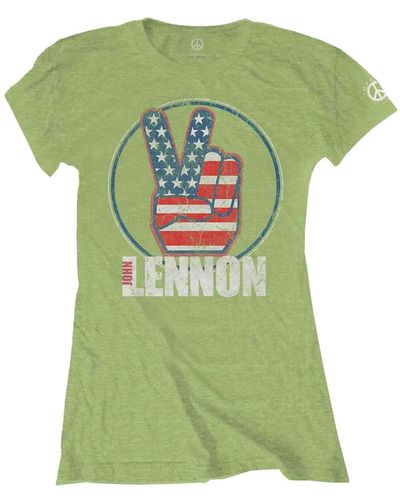 John Lennon Peace Fingers Skinny Fit T Shirt - Green