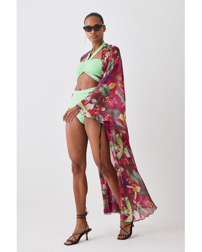 Karen Millen Hot Tropical Silk Viscose Beach Kimono - Red