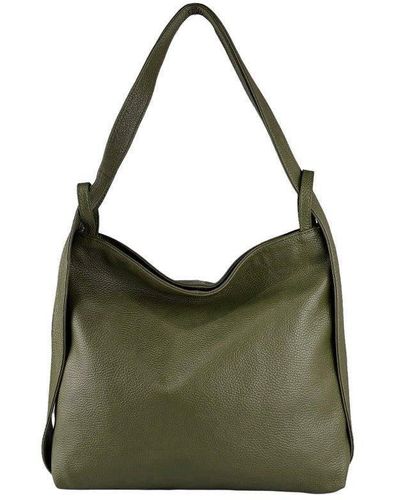 Sostter Olive Green Pebbled Leather Convertible Tote Backpack - Bxbbb
