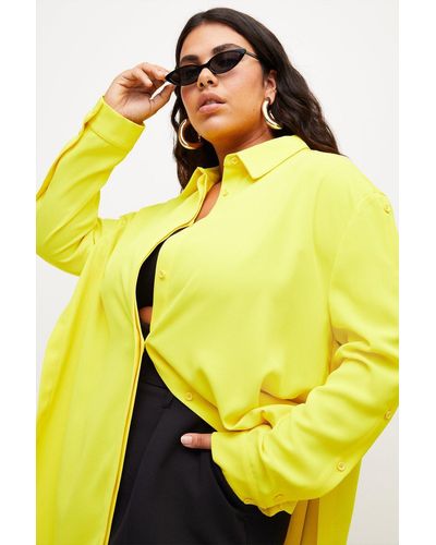 Karen Millen Plus Size Soft Twill Button Sleeve Shirt - Yellow