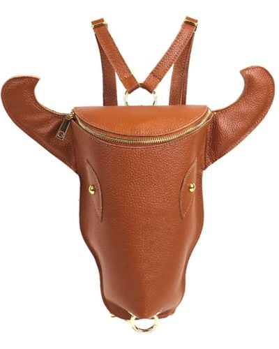 Sostter Camel Cow Head Leather Backpack - Brown