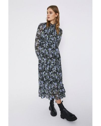 Warehouse Tiered Midaxi Floral Dress - Blue