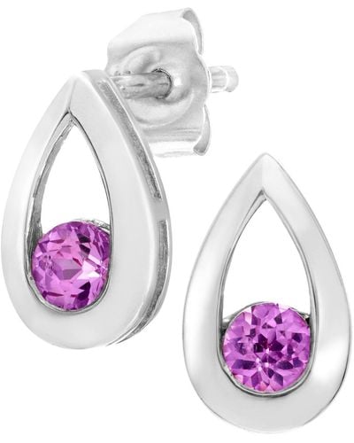 Jewelco London 9ct White Gold 0.3ct Created Sapphire Teardrop Drop Earrings - Pe0axl1804wcrtdpinksa - Purple
