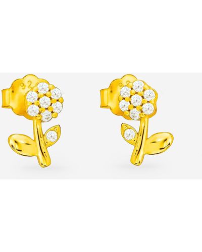 MUCHV Gold Flower Stud Earrings With Stones - Blue