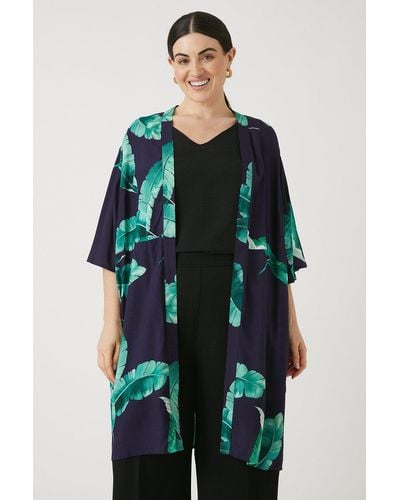 Wallis Curve Navy Palm Kimono - Green
