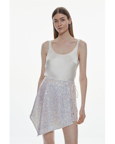 Karen Millen Sequinned Asymetric Woven Mini Skirt - White