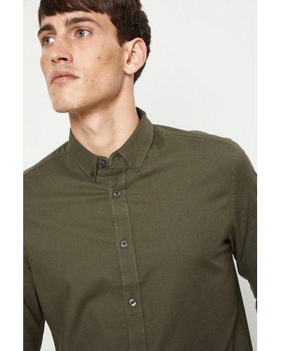 Burton Regular Fit Khaki Long Sleeve Oxford Shirt - Green